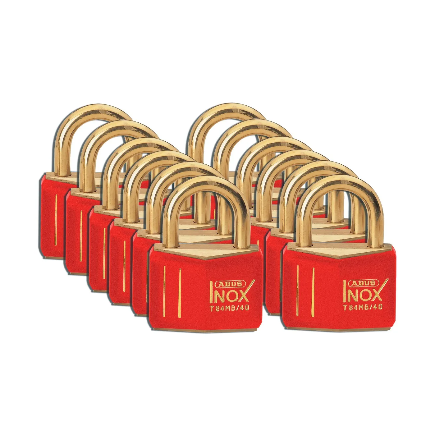 Kłódka mosiężna, korpus standardowy, szekla mosiężna 21 mm KD czerwona 12 szt