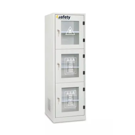 Szafa zabezpieczająca na chemikalia i substancje żrące ze ścianami działowymi i przeszklonymi drzwiami rozmiar M 600 x 600 x 195