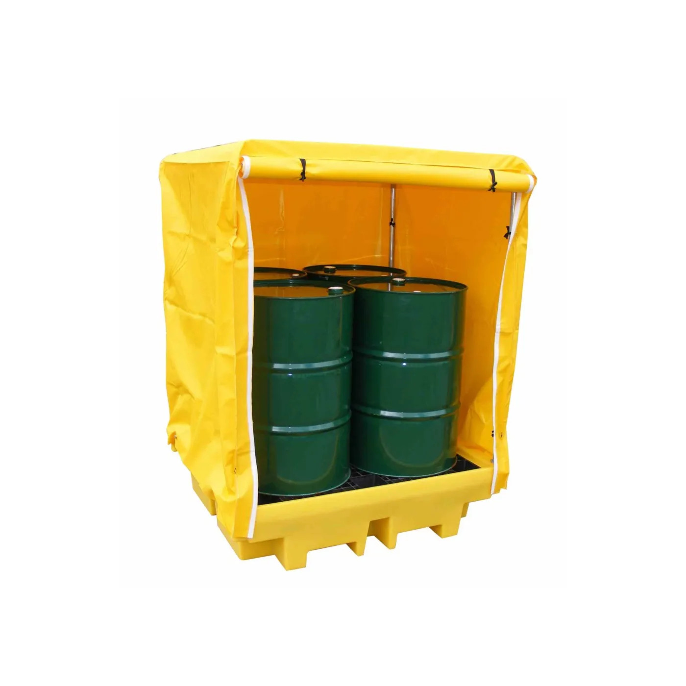Stanowisko robocze z daszkiem pod 4 beczki 1415 x 1310 x 1870 mm, żółte