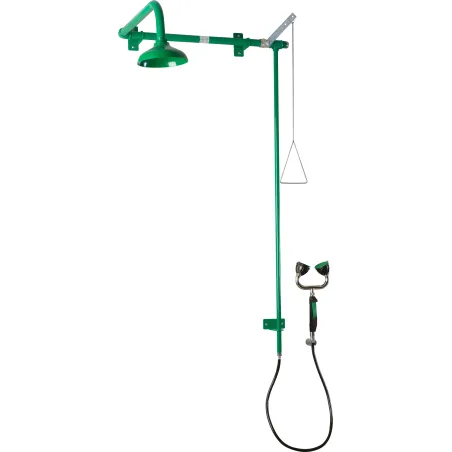 Prysznic bezpieczeństwa z oczomyjką podwójną przykręcany do ściany