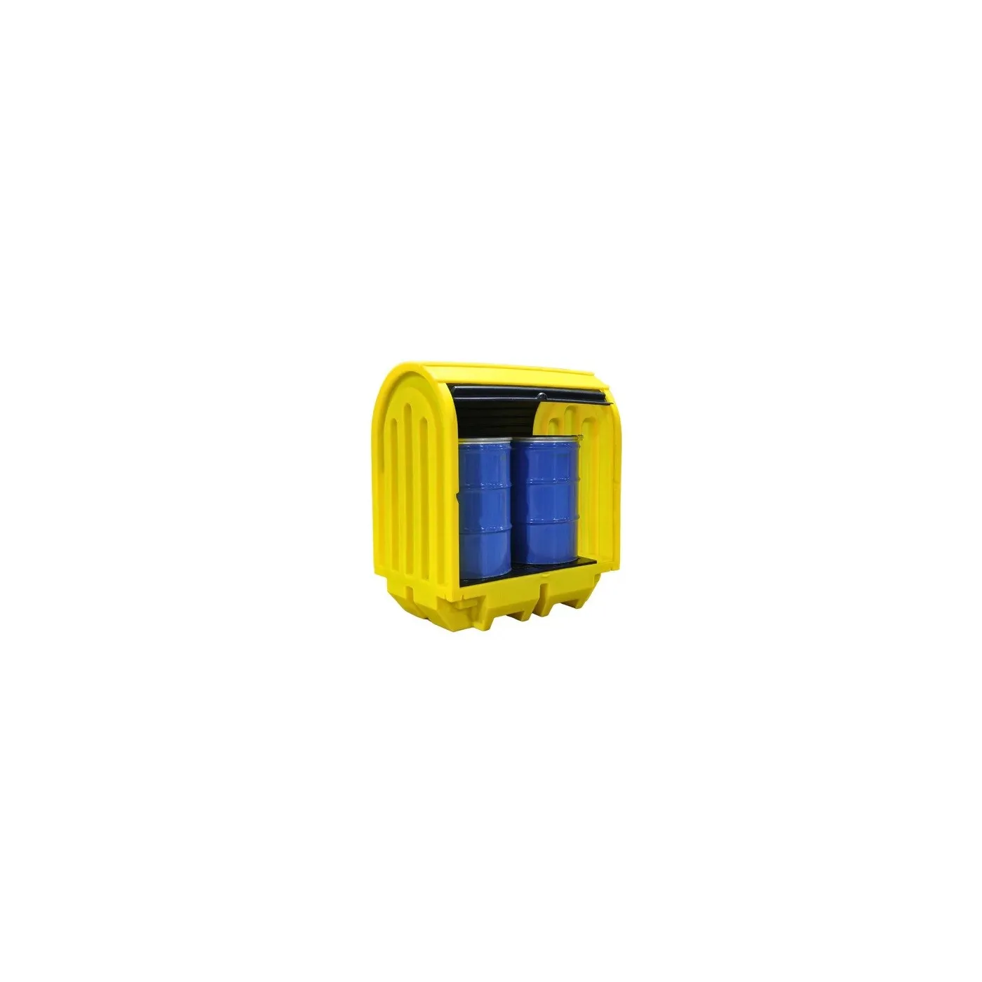 Stanowisko robocze z drzwiami suwnymi pod 2 beczki 1450 x 1020 x 1690 mm, 230 l, żółte