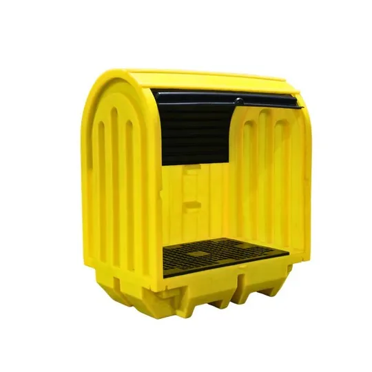 Stanowisko robocze z drzwiami suwnymi pod 2 beczki, z półkami, 230 l