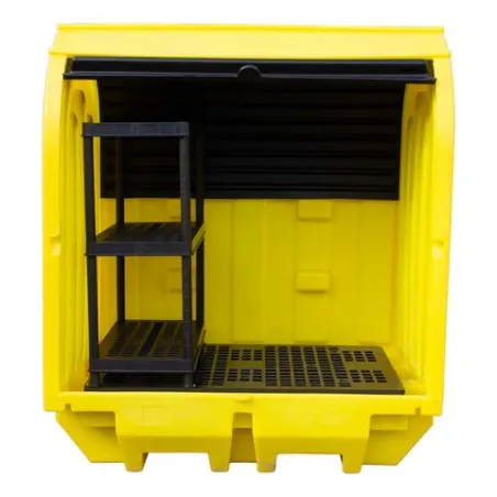 Stanowisko robocze z drzwiami suwnymi pod 2 beczki, z półkami, 230 l