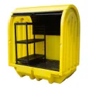 Stanowisko robocze z drzwiami suwnymi pod 2 beczki, z półkami, 230 l